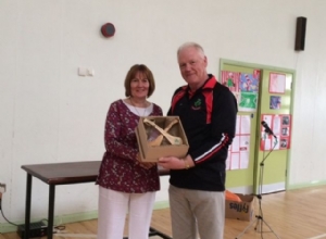 MRS MCKEOWN PRINCIPAL OF ST ANNES PS CORKEY WITH MR JOHN CAMPBELL CHAIRMAN 