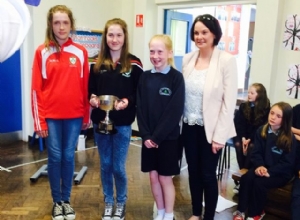 LOUGHGIEL U14 CAMOGS Winners of the All Ireland Feile A Purcell Cup visiting the pupils